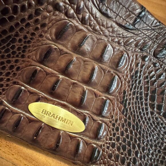 Brahmin Large Wristlet Clutch Purse Croc Embossed Leather Brown Vintage - Picture 5 of 8